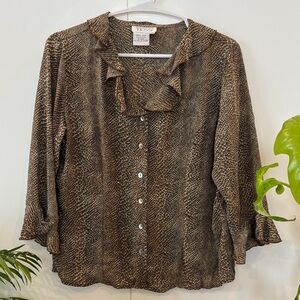 Vintage Silk Snakeskin print feminine Ruffle Blouse